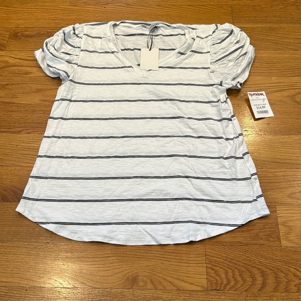 Green Envelope Striped Puff Sleeve T-Shirt | NWT